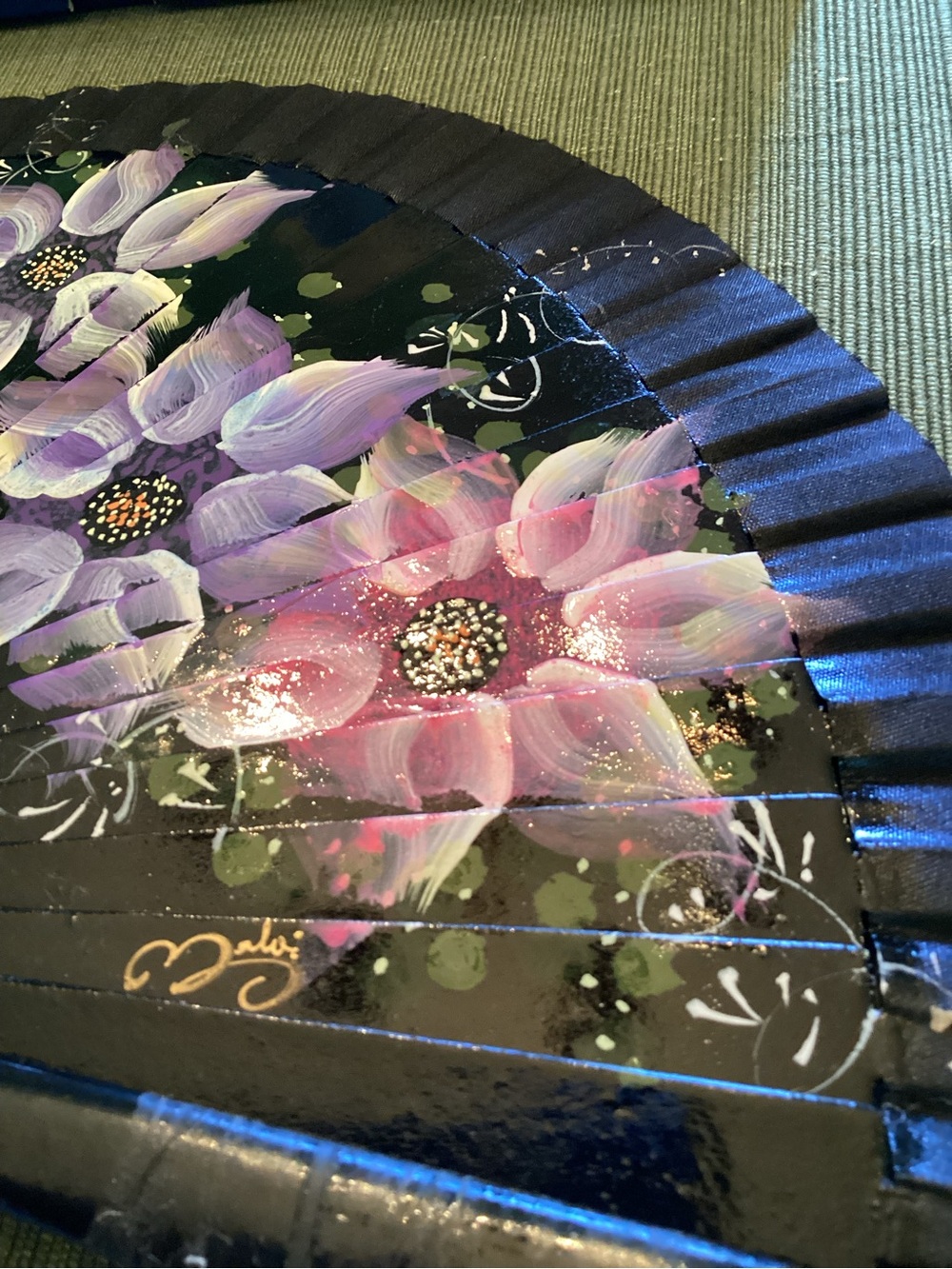 Malvi Hand Painted Wood Fan, Imported From Spain - Picture 4 of 11